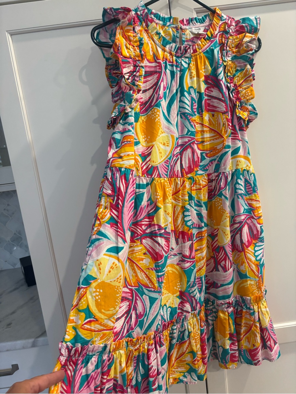 Girls Tropical Fruit Ruffle Sundress - Yellow, Pink, Teal